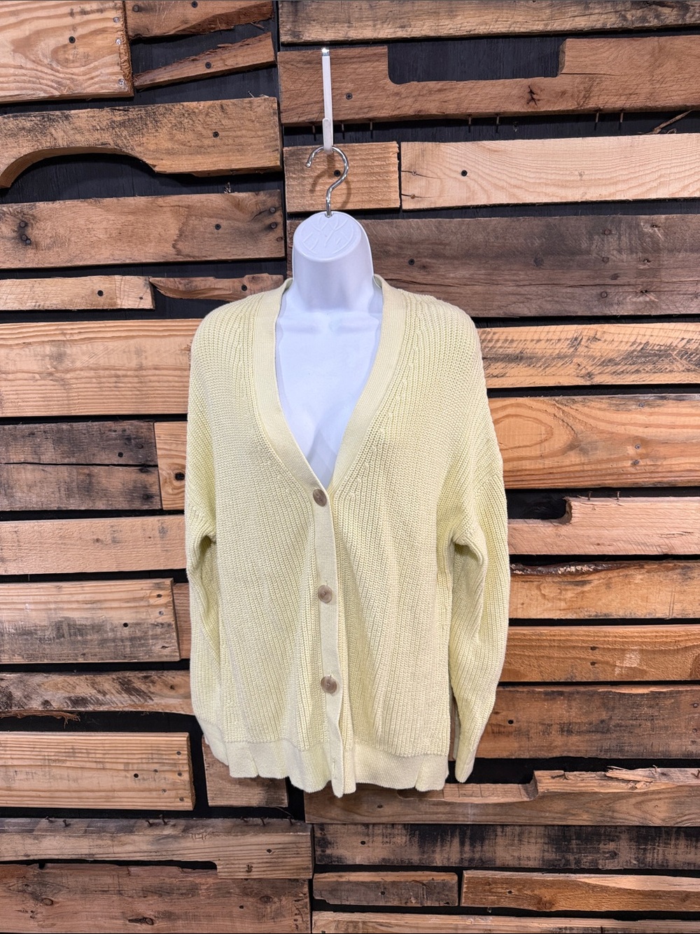 Haven Well Within Pale Yellow Organic Cotton Shaker Stitch Cardigan Size XL